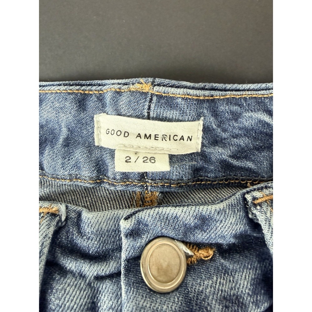Good American Good Boy Jeans W Inseam Split Sz 2/26 Straight Leg High Rise 26x33 - Picture 4 of 9